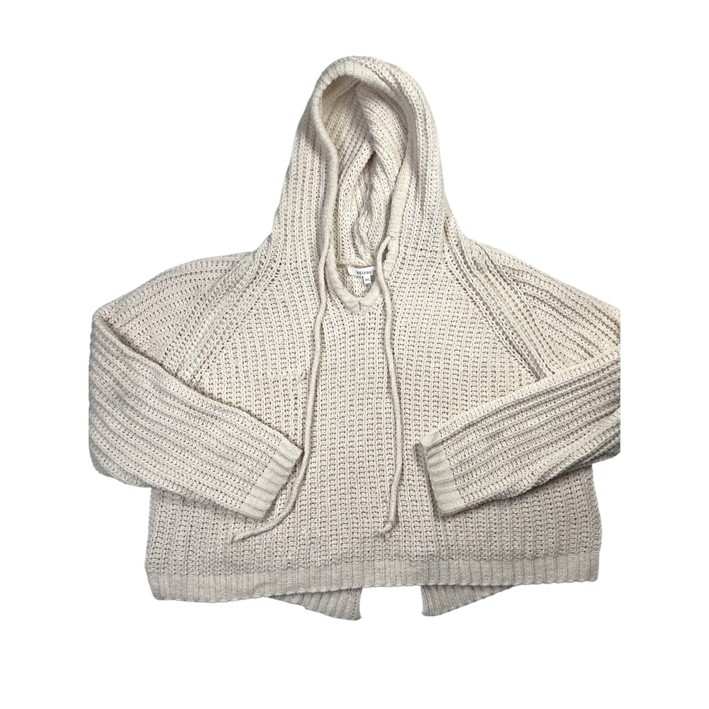 Miracle USA Women's M/L Cream Shaker Knit Hooded Sweater Back Slit